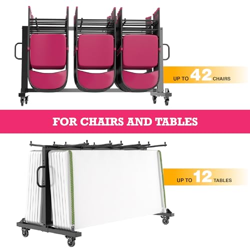 Image of ALAGPRO Folding Chair Rack Folding Chair Cart - Folding Chair Storage Dolly with Wheels, Heavy Duty Holder for 42 Chairs or 12 Tables of 600 LBS Capacity - Includes Outdoor Cover