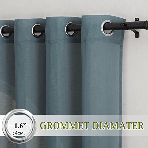 NICETOWN Linen Blend Semi Sheer Curtains, (Smoke Blue) Grommet Top Privacy with Light Penetration Flax Sheer Curtains & Drapes for Living Room/Bedroom, W52 x L108, 2 Panels