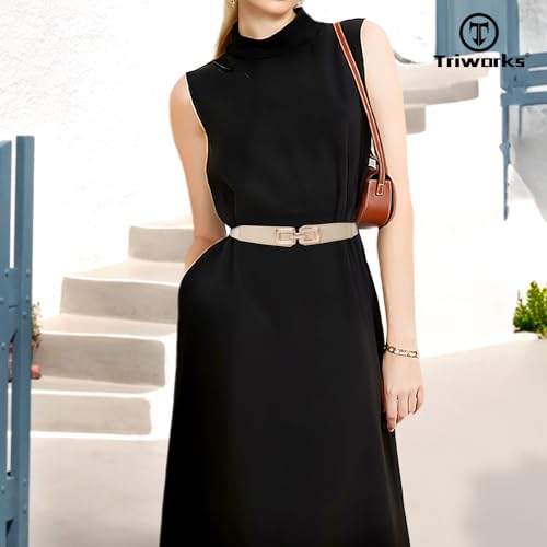 2 Pack Women Skinny Elastic Waist Belt for Dress Ladies Thin Stretch Belt with Gold Buckle4