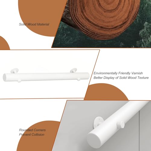 Rampe d'escalier en bois blanc de 140cm avec support mural robuste pour maison - 4