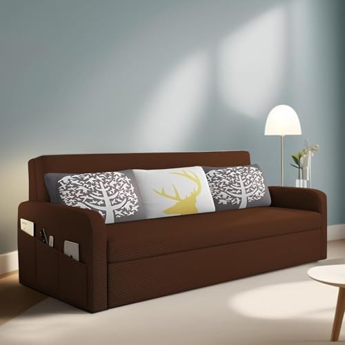 Image of Casaliving Leymour 3 Seater Sofa Cum Bed for Living Room - (Brown Colour Fabric) Premium Fabric Sofa Cum Bed for Living Room