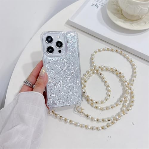 Étui iPhone 13 Pro paillettes résistant aux chocs lanière perles