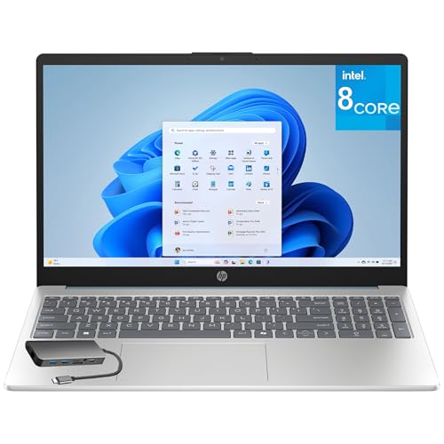 HP 15.6' Touchscreen Laptop Computer for Business Home, 8GB DDR4 RAM, 256GB PCIe SSD, Intel Processor Octa-Core, FHD, WiFi 6, Bluetooth 5.4, Numeric Keypad, Moonlight Blue, Windows 11 Home, USB C Hub