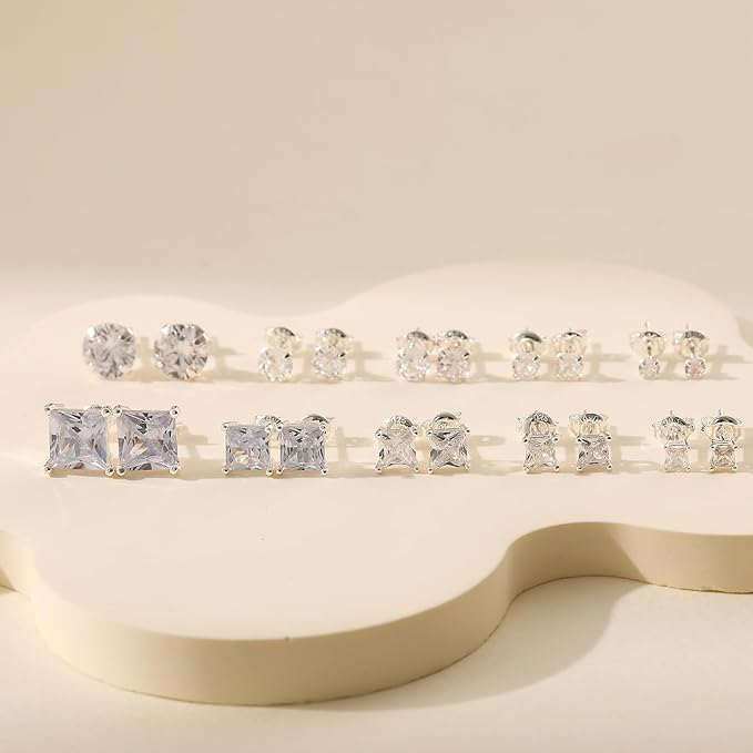 PABBEU 4Pairs Sterling Silver Stud Earrings for Women Hypoallergenic 925 Sterling Silver Earring Studs Small Stacks AAAAA Cubic Zirconia Cartilage SilverStud Earrings Set for Women Gift 5