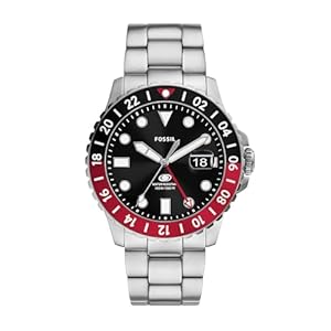 FOSSIL Blue GMT Watch for Men, Three Hand Date Movement with Stainless Steel or Silicon Strap