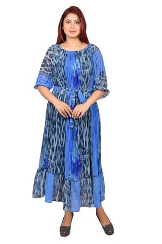 Image of Women's Gown Dress Georgette Fabric 3 /4 Sleeve Summer Wear One Piece Girls Dress Western Party Casual Wear Outfits for Ladies (Blue)