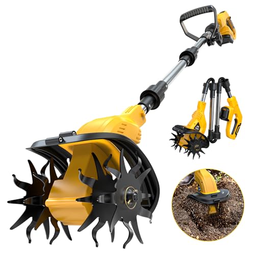 20V Cordless Garden Tiller Cultivator Compatible with Dewalt 20V Battery (Tool Only) Ecarke 450RPM Electric Brushless Rototiller with 48 Steel Tines 9 Tilling Width 6.3 Depth Compact Foldable