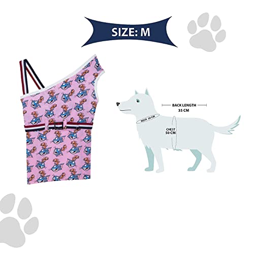 Image of Lulala Dog Dress - 100% Cotton Sleeveless Summer Dress for Dogs and Cats, Tom and Jerry Print Vest Outfit, Lightweight Pet Clothes for Puppies (Pink, 14-Inch)