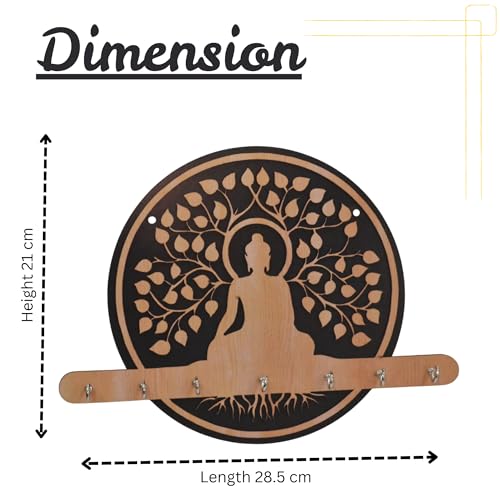 Image of CraftVatika Wooden Key Holder for Home Decor Items, Key Hanger Wall Mounted Decoration Handicraft Key Chain Stand Wood Keys Organizer 6 Stainless Steel Hook Decorative Items for Home Decor, Wall Decor