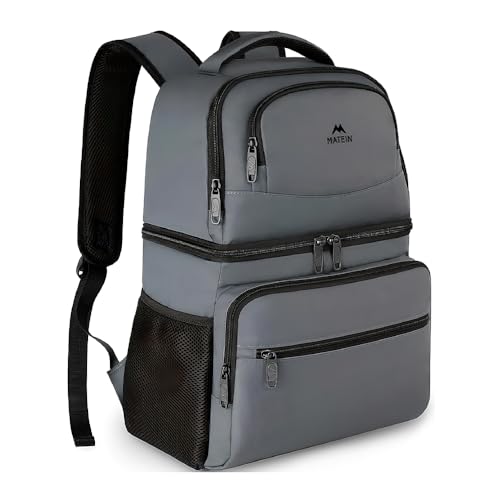 Mochila Térmica com Capacidade para 26 Latas, Lancheira à Prova de Vazamentos com Dois Compartimentos, Ideal para Praia, Piquenique, Camping e Caminhadas, Cinza