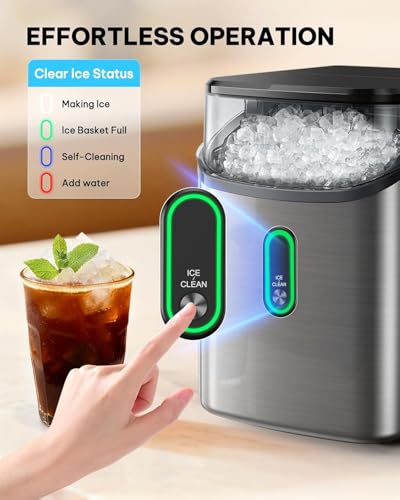Image of Silonn Nugget Ice Maker Countertop-Soft Chewable Pebble Ice Machine with One-Click Operation & Self-Cleaning Function, 33lbs Ice Per 24 Hours, Stainless Steel Design for Home, Kitchen & Bar