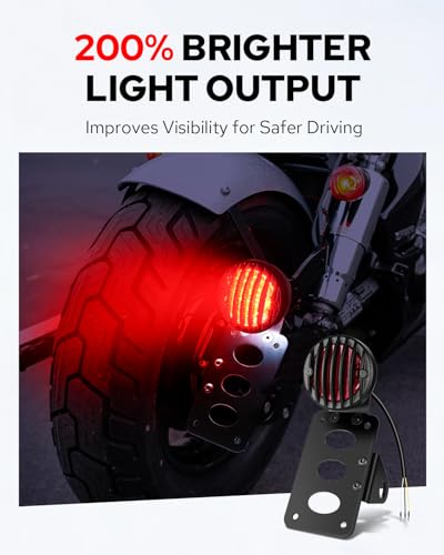 Image of Benlari Motorcycle LED Tail Light Brake Light with Bracket, Side Mount License Plate Rear Light Fit for Harley Honda Bobber Chopper Yamaha Sporster Kawasaki Suzuki (Flat, 0.75 inch)
