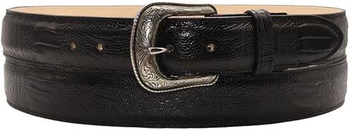 Silverton Men's Ostrich Leg Print Genuine Leather Western Style Black Belt2