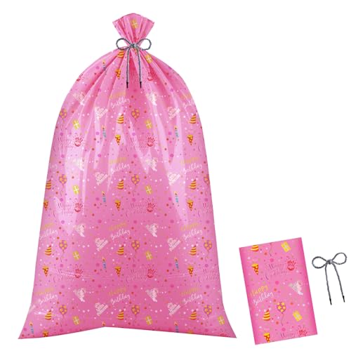 Extra Large Gift Bags 1 Pack, 56'x36' Jumbo Gift Bag with Tie, Pink Plastic Bags
