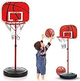 ARATERVIO Tragbarer Basketballkorb Kinder 150cm – Freistehender Basketballständer Outdoor & Indoor, Metall Basketballkorb Rot für Garten, Park & Hof, Stabiler Basketball Korb mit Komplettset