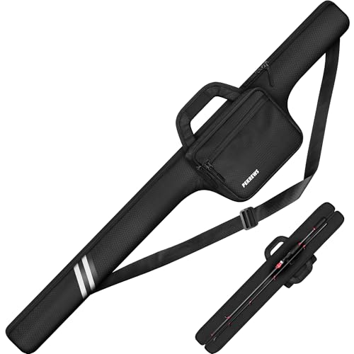 PEKREWS Fishing Rod Case 52inch Fishing Pole Bag (3.9ft-4.4ft) with Tackle Pockets Fits Break-Down Spinning Rod Reel Combo Padded Soft Rod Bag with Strap Handle Pole Travel Case For Angler