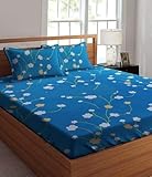 BSB HOME® Glace Cotton 160 TC Big Flower Printed Double Bedsheets with 2 King Size Pillow Cover, (90X90 Inches, 7.5 x 7.5 Feet, Blue & White Leaf)
