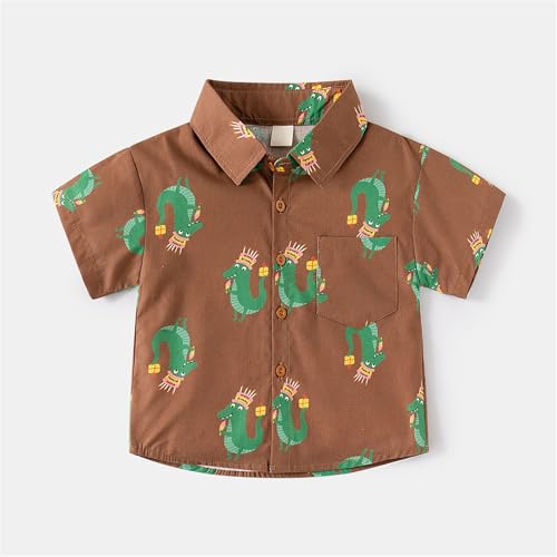 Toddler Boys Cotton Linen Shirt Short Sleeve Collared Tops for Boys Cute Cartoon Print Button Down Shirt Summer Tops4