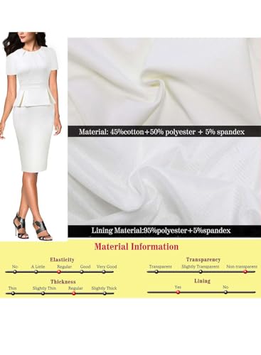 Image of VFSHOW Womens Pleated Crew Neck Peplum Work Business Office Church Bodycon Pencil Sheath Dress