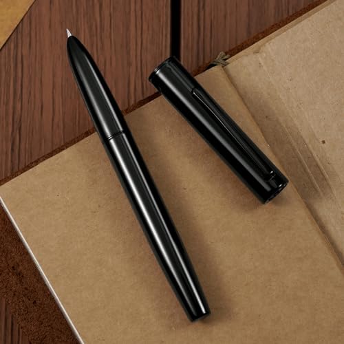 HONG DIAN C1 Fountain Pen Fine Nib, Glossy Black & Classic Retro Design Metal Pen with Ink Converter