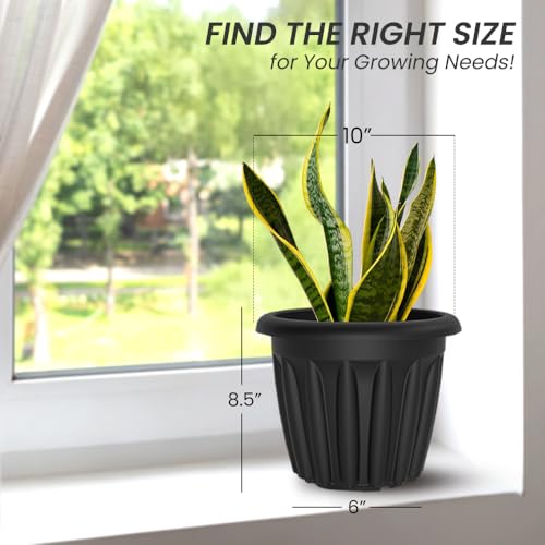 Image of YUCCABE ITALIA SHERA Floot Plastic Flower Pot Round Planter Suitable for Indoor Outdoor Kitchen Garden (Grey, 10 INCH - 6 Pcs)