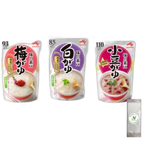 【JAVIET KAISHA】味の素 おかゆ 3個セット レトルトおかゆ レンジ調理 非常食 備蓄 おしぼり付け (白がゆ250g、小豆がゆ250g、梅がゆ250g 【3種アソート】 各1個セット)