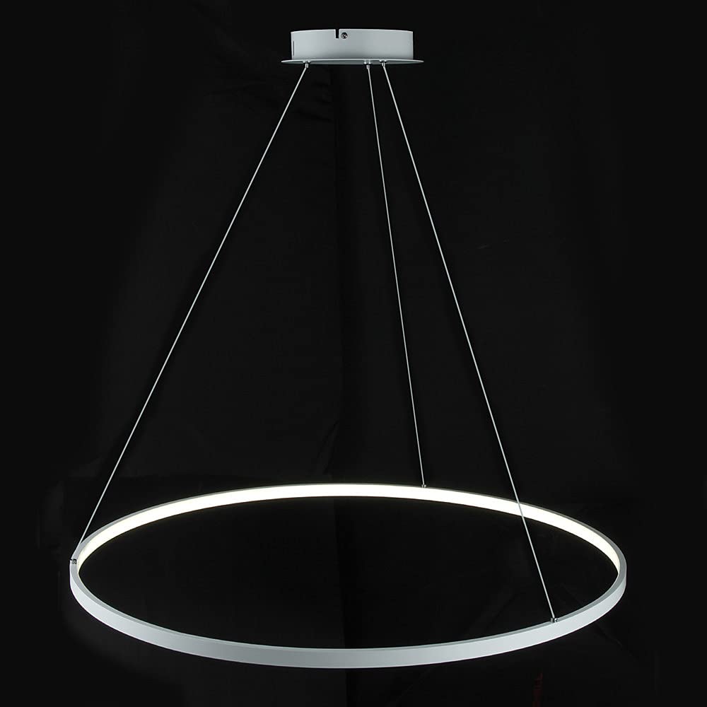 Ring Circle LED Pendant Light, Modern Metal Acrylic Chandelier Height Adjustable Hanging Lamp For Living Room, Bedroom, Dining Table,White+Stepless Dimming-40cm 25W
