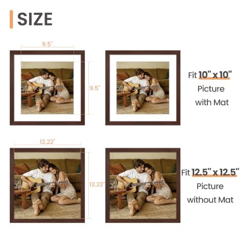 Image of upsimples Vinyl Record Frame, Display Pictures 10x10 with Mat or 12.5 x 12.5 Without, Wall Hanging Album Cover Frames, Brown, 1 Pack