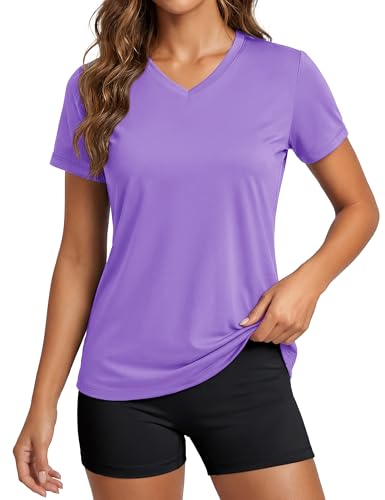 Image of MAGCOMSEN Women's Short Sleeve T-Shirt Quick Dry Athletic Tee Shirt Running Workout Yoga Top Tee Performance Shirts