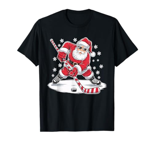 Santa Playing Ice Hockey T-Shirt