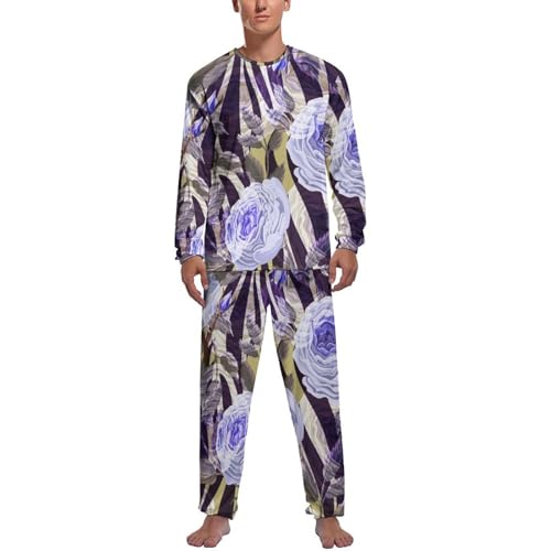 Haut et bas de pyjama manche longue Fleur Violette ensemble de pijama homme vêtement de nuit