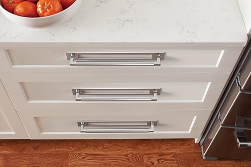 Image of Amerock Medora 10-1 /16 inch Polished Chrome Backplate | Decorative zinc cabinet hardware backplate designed to complement knobs and pulls while protecting cabinet surfaces