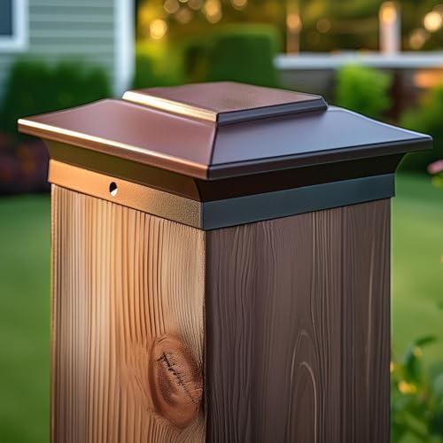 Image of Classy Caps 6x6 Aluminum Post Cap - fits 5 inchx5 inch, 5.5 inchx5.5 inch & 6 inchx6 inch Deck & Fence Posts - Cast Aluminum - Heavy Duty (Brown)