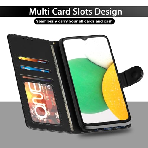Image of Pikkme Samsung Galaxy A03 Core Flip Case Leather Finish | Inside TPU with Card Pockets | Wallet Stand and Shock Proof | Magnetic Closing | Complete Protection Flip Cover (Black)