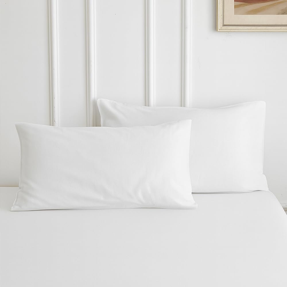 Simple&Opulence Pillowcases, 55% Linen 45% Cotton Blend Hotel Quality Durable Pillow Protector, Pack of 2 Breathable Pillow Cover with Envelope Closure,White,50 x 75 cm