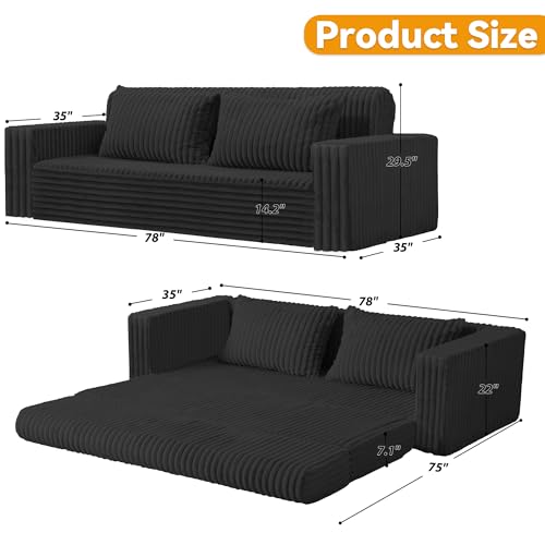 Image of HABUTWAY Folding Sofa Bed, 2 in 1 Convertible Sleeper Chair with 2 Pillows, Portable Fold Out Chair Bed with Armrest, Comfy Floor Couch, Lazy Sofa for Living Room Bedroom Dorm Home Office, Black
