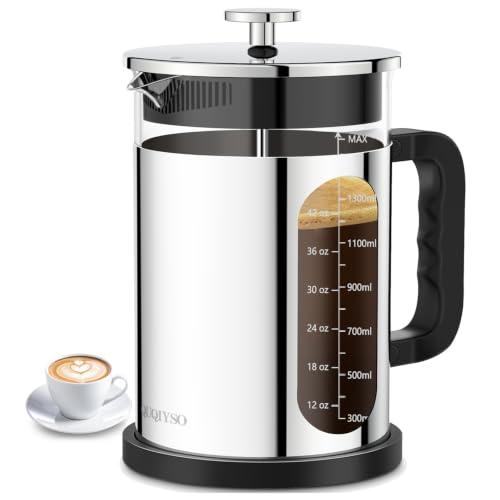 Image of QUQIYSO French Press Coffee Maker 51oz, Stainless Steel Large French Press