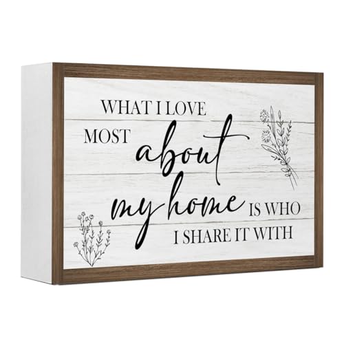 What I Love Most About My Home Wooden Box Sign Decor,10.3 * 6 Inches,Rustic Wall Sign About Love Wood Block Sign for Home Farmhouse Living Room Bedroom Shelf Desk Tabletop Decor