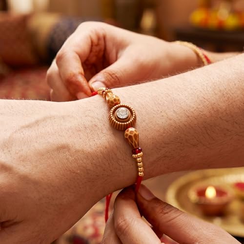 Image of Lucky Jewellery Designer Rakhi for Brother with Crystal Centerpiece | Complete Rakhi Set with Roli, Chawal (19-S8R1-PIO798)