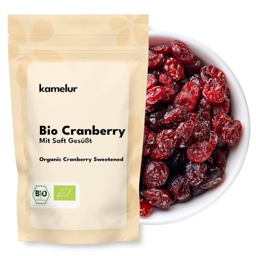 Kamelur 1kg BIO Cranberry getrocknet - Aromatische Cranberries ungeschwefelt, mit der natürlichen Süße aus Apfelsaft - aus zertifiziert biologischem Anbau