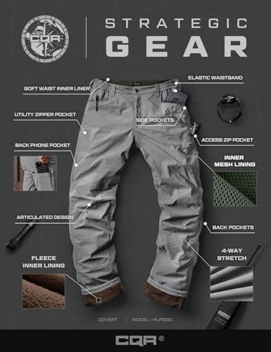Image of CQR Men's Winter Fleece Lined Pants, Water-Resistant Outdoor Stretch Work Pants, Windproof Casual Pants with Pockets