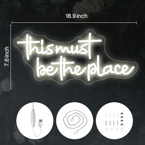 Image of This Must Be The Place Neon Signs for Wall Decor Dimmable Warm White LED Signs for Bedroom Classroom Man Cave Home Bar Birthday Party Game Zone Decor Neon Classroom Sign