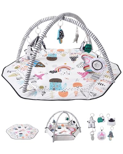 VEVOR Tapis d'Éveil Bébé, 1060 x 1060 mm, Tapis de Jeu d'Activité avec Jouets Sensoriels Détachables, Côtés Pliables, Tissu Doux, Bon Développement...