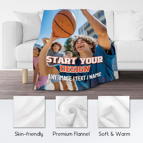 Personalized Photos Blanket - Custom Picture Blankets Gifts for Son Daughter - Cozy Fleece Throw for Couch, Office 4 Sizes