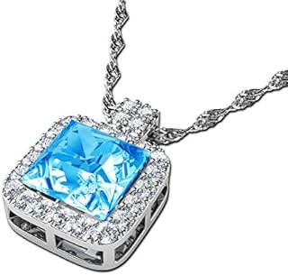 DEPHINI - Crystal Necklace - Aqua Blue Pendant with - A+ Cubic Zirconia - Fine Jewellery - 925 Sterling Silver Jewellery for Women - 18" Premium Rhodium Plated Silver Chain - Gifts for Women