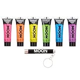 Producto genuino Moon Glow. Moon Glow - Intenso Pintura Corporal y Facial 12ml UV GLOW Conjunto De 6 Tubos Neón Fluorescente incandescente - UV LUZ INCLUIDO
