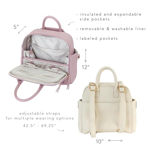 Ayla & Co Mini Bag, Transitional Minimal Diaper Bag, Vegan Leather, with Expandable Pockets, Built-In Wallet, Organizer, Magnetic Front Pocket, Adjustable Straps, Black