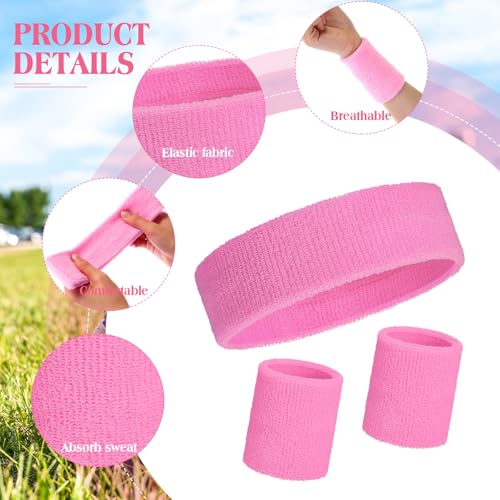 Image of 24 Pieces 80s Neon Sweatbands Set, Include 8 Sports Headbands and 16 Sweat Wristbands Elastic Athletic Tennis Sweat Bands Bulk for Man Woman