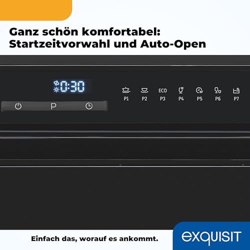 Exquisit Tischgeschirrspüler GSP508-030D schwarz | Spülmaschine 55 cm freistehend | Kleiner Geschirrspüler 8 Maßgedecke | Tischspülmaschine LED Display