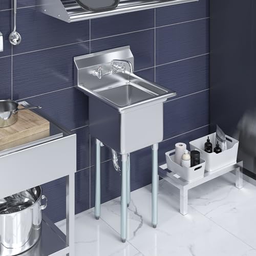 Image of Stainless Steel Prep & Utility Sink | 304 Stainless Steel | Restaurant, Kitchen, Laundry, Garage (Bowl Size: 18 inch x 18 inch + Faucet)